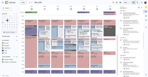 Google Calendar Management and Organization - Color-Coded Blocks, Task Prioritization, Scheduled Posts, etc.